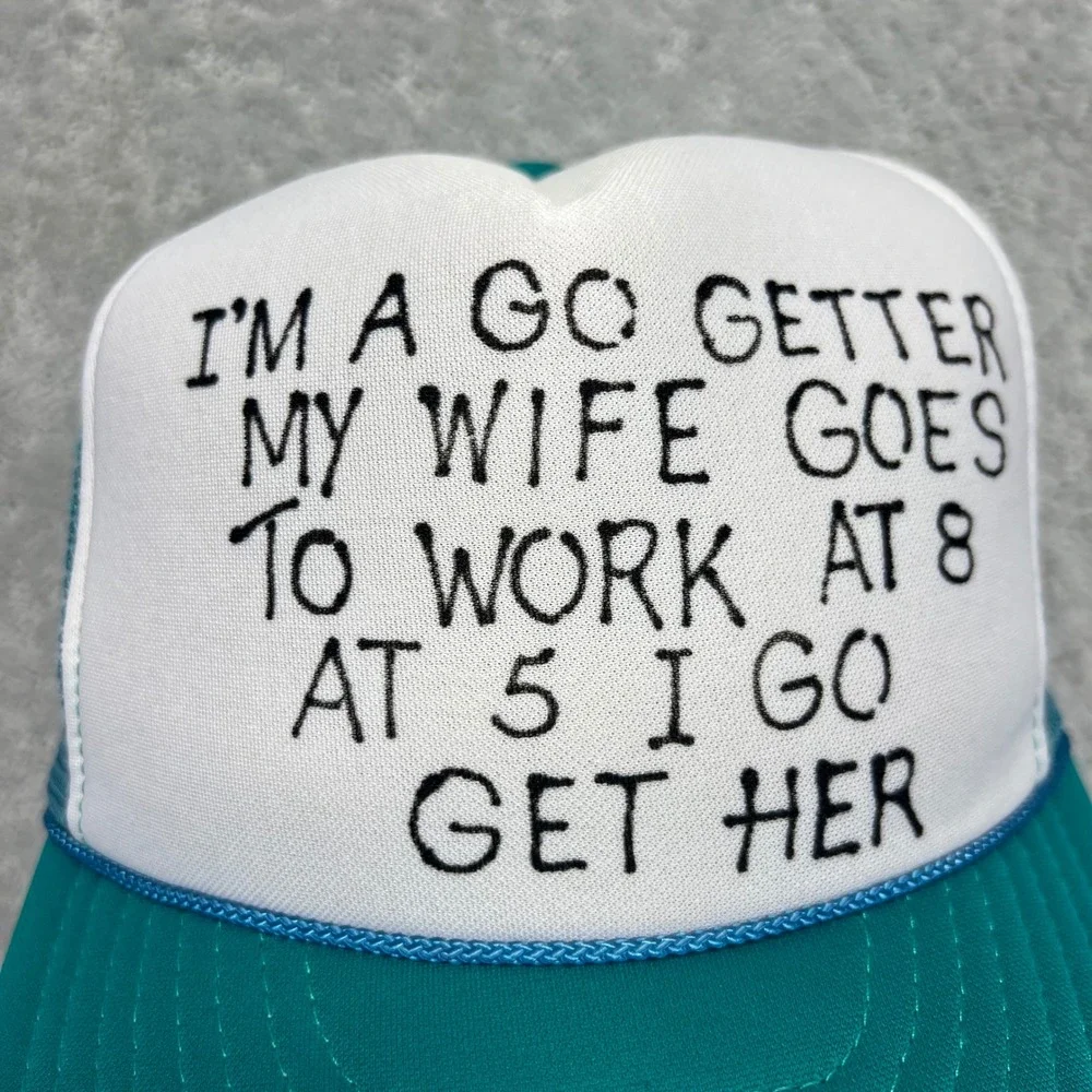 VINTAGE Trucker Hat Go Getter Wife Husbund Work Funny Novelty Humor Snapback Cap